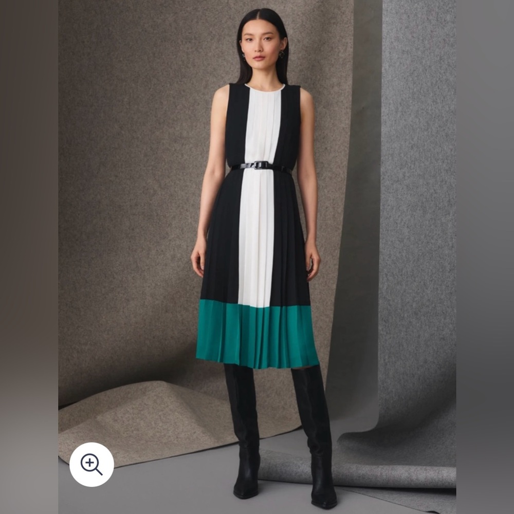 NWT BROOKS BROTHERS Elegant Black, White, and Green Sleeveless Dress, size 12 - Picture 3 of 6